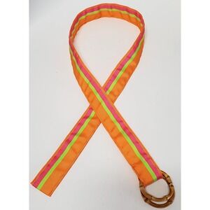 Eliza B Belt M Grosgrain Orange/Lime/Hot Pink Stripe Rattan Double D Ring Padded